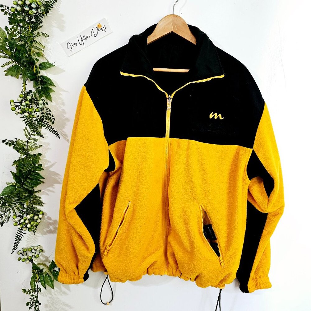 Vintage 90s Marquis Sport Reversible Fleece Windbreaker Jacket Yellow Black Sz M